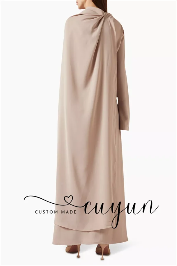 Cuyun personalizado cáqui modesto tornozelo comprimento vestido de baile mangas compridas elegante saudita feminino vestido de festa de casamento convidado wear