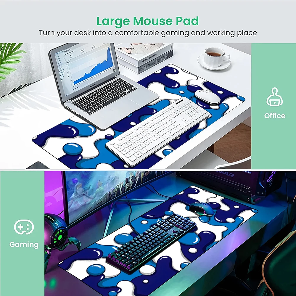 Alas Mouse Alas Meja Alas Mouse Tema Gelembung Biru dan Putih dengan Tepi Jahitan Alas Karet Anti Selip Keypad Alas Gaming Alas Diperpanjang