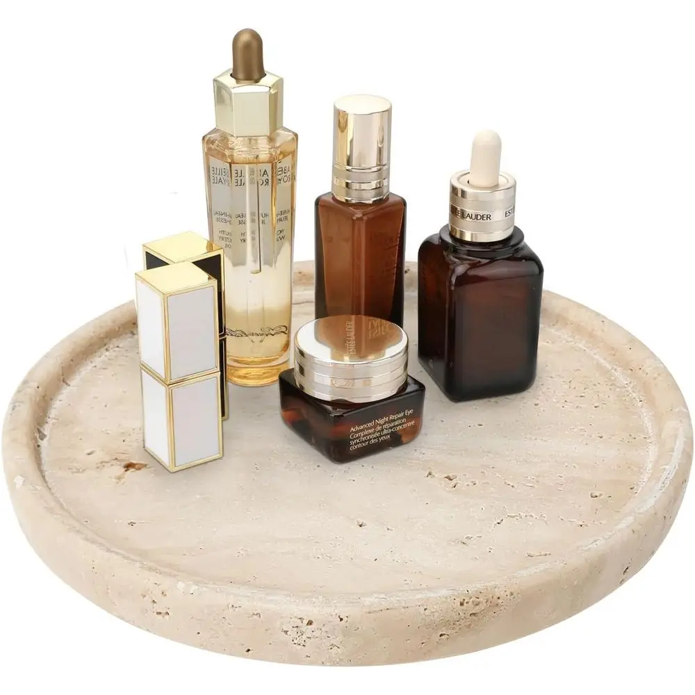 

Travertine Tray, Small Ceic Vanity Tray or Bathroom Counter Decor, Round Marble Decorative Trays or Coee Table (Beige, Large Siz