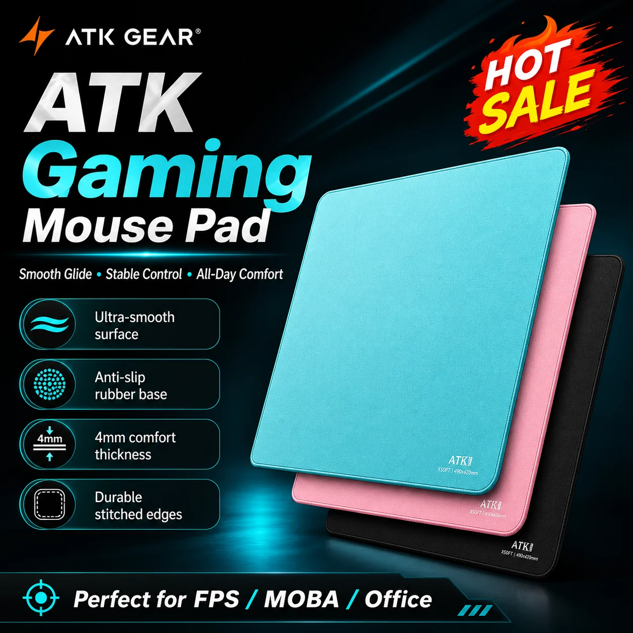 Original ATK Series Esports Mousepad Mouse Mat Speed Control Cloth For PC FPS Game Various Sizes Available