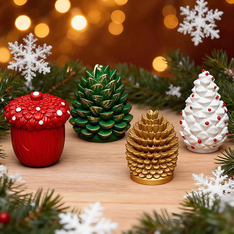 Molde de cono de cedro de Navidad DIY, molde de vela de cono de pino de aceite de silicona fácil de liberar, adornos decorativos, molde de yeso 3D