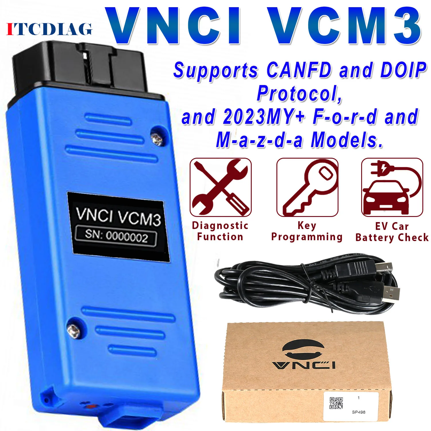 VNCI VCM3 Car Diagnostic Scanner Support CAN FD DOIP DIOP WI-FI For Mazda for Ford MDI2 from 1996 to 2023 EV Car Battery Check
