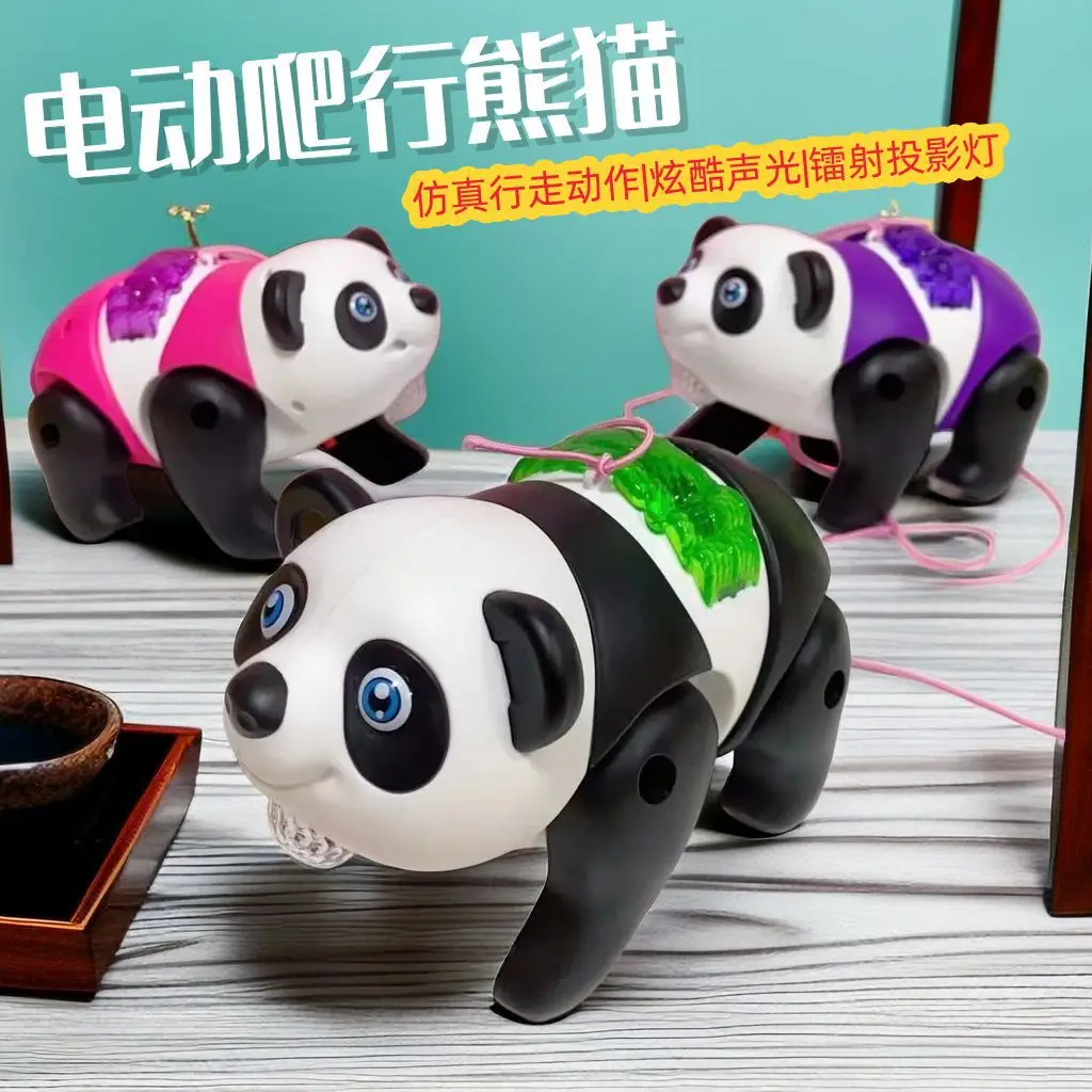 Elektrisch wandelpanda-speelgoed met koel licht en geluidsriem Gloeiende panda voor kinderen Leren lopen Speelgoedcadeau