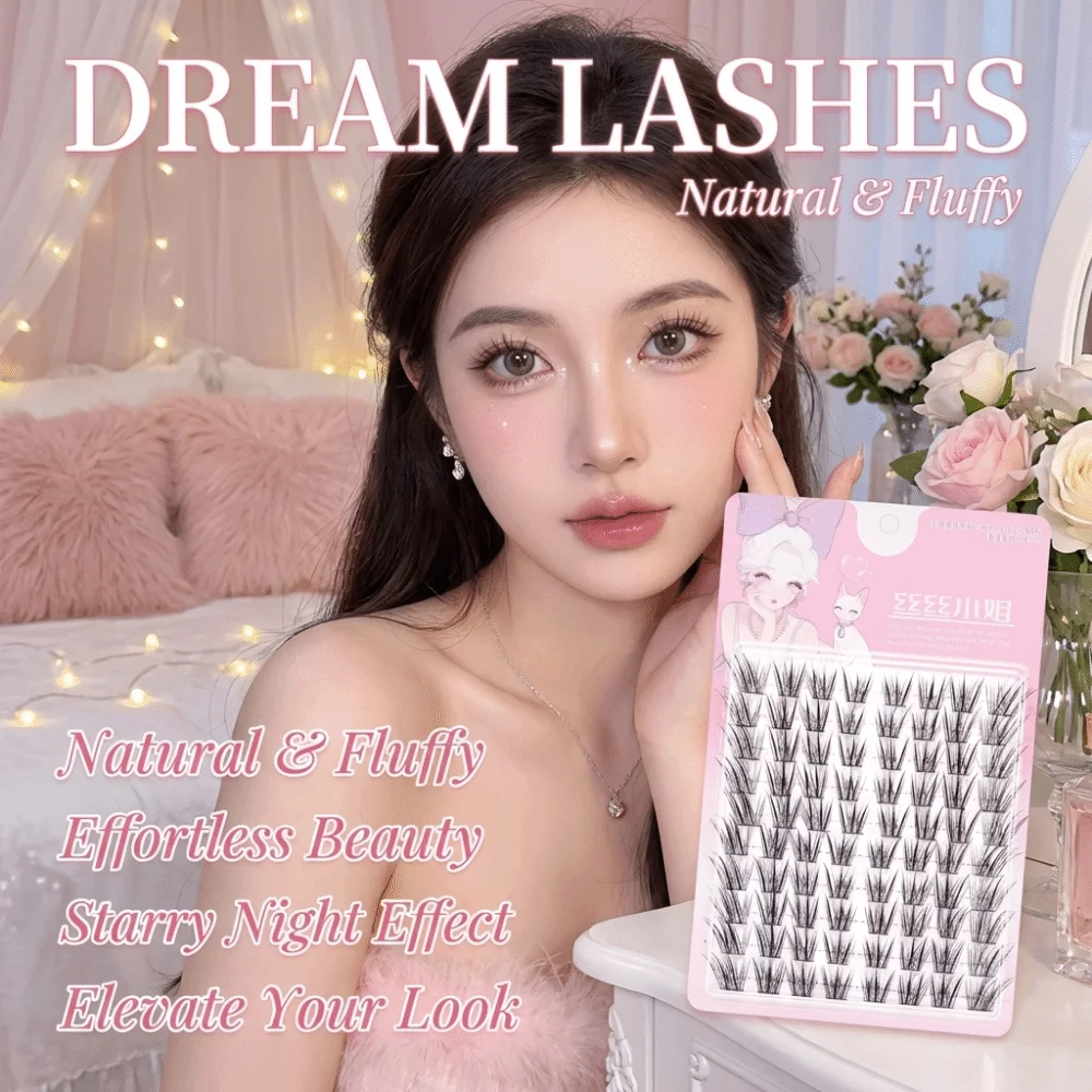 80 Clusters Black Self Adhesive False Eyelashes 7-14MM Easy To Wear DIY Lashes Extension Glue Free Gentle