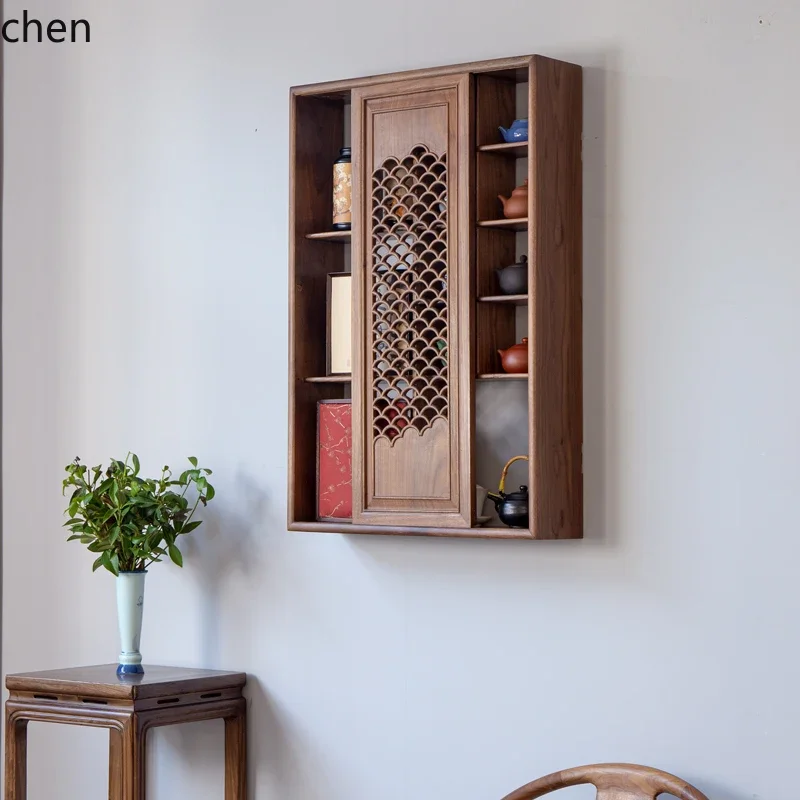 TQH6.24 furniture wall-mounted Bogu frame wall-mounted Duobao Pavilion solid wood tea room Zisha pot tea cup holder