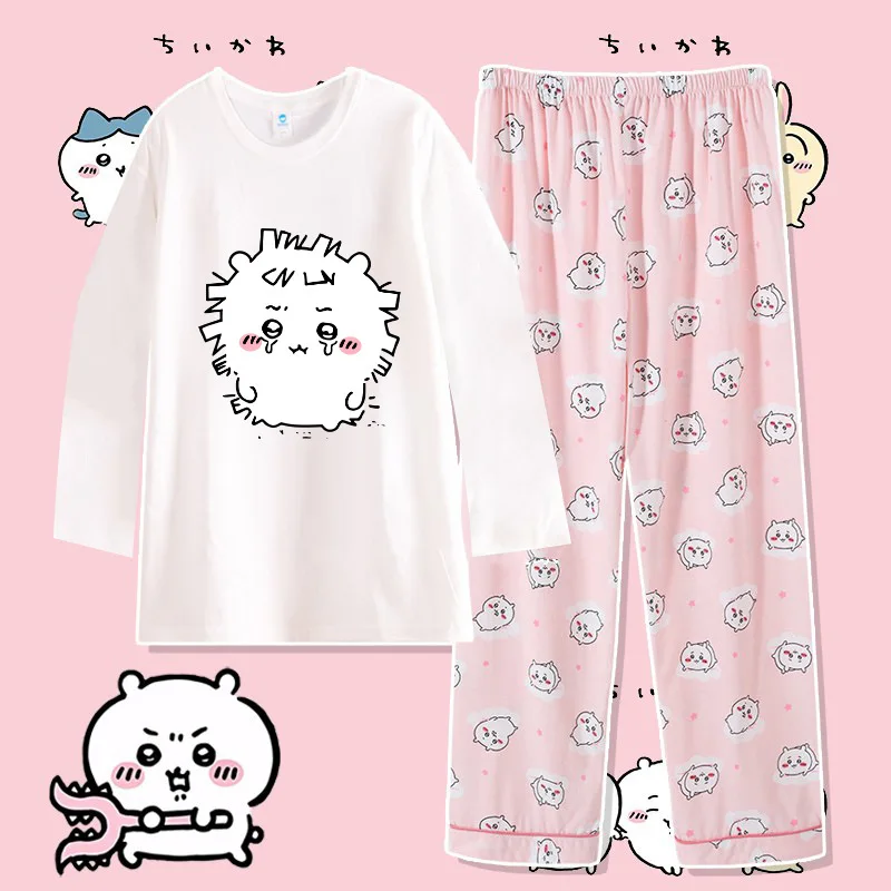 Chiikawa-Ensemble de pyjama en coton à manches longues pour filles, vêtements de nuit animés, vêtements de nuit animés imbibés, vêtements de nuit mignons, cadeau Hachiware Usagi, FjHomewear de dessin animé