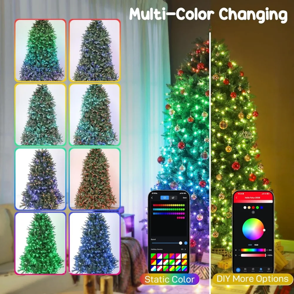 شجرة عيد الميلاد الذكية بطول 9 أقدام مع مصابيح LED قابلة للتعتيم RGB والتطبيق وجهاز التحكم عن بعد، وإضاءة كاملة الطيف، وتصميم مفصلي واسع #4