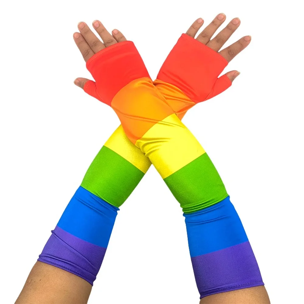 Weiche Stretch Regenbogen Lange Handschuhe Mode Kostüm Regenbogen Quaste Handschuhe Parade Fransen Bunte Fäustlinge Party