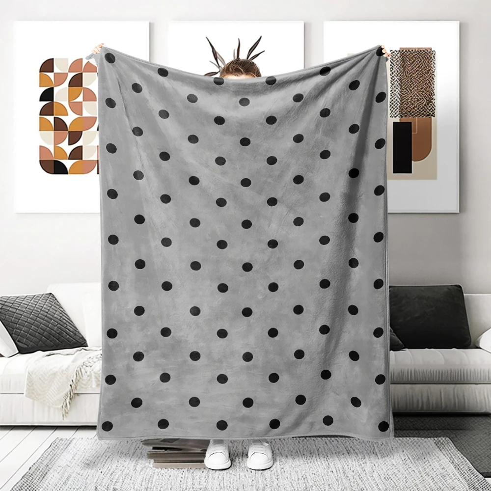 Slate Black Large Dots Flannel Blanket Perfect For Sofa Office Bed Travel Sleep Read Relax Camping Four Season Use