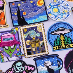 Van Gogh Oil Painting Embroidery Patch Alien UFO Patch Iron On Patches For Clothing thermoadhesive Patches On Clothes Jacket DIY