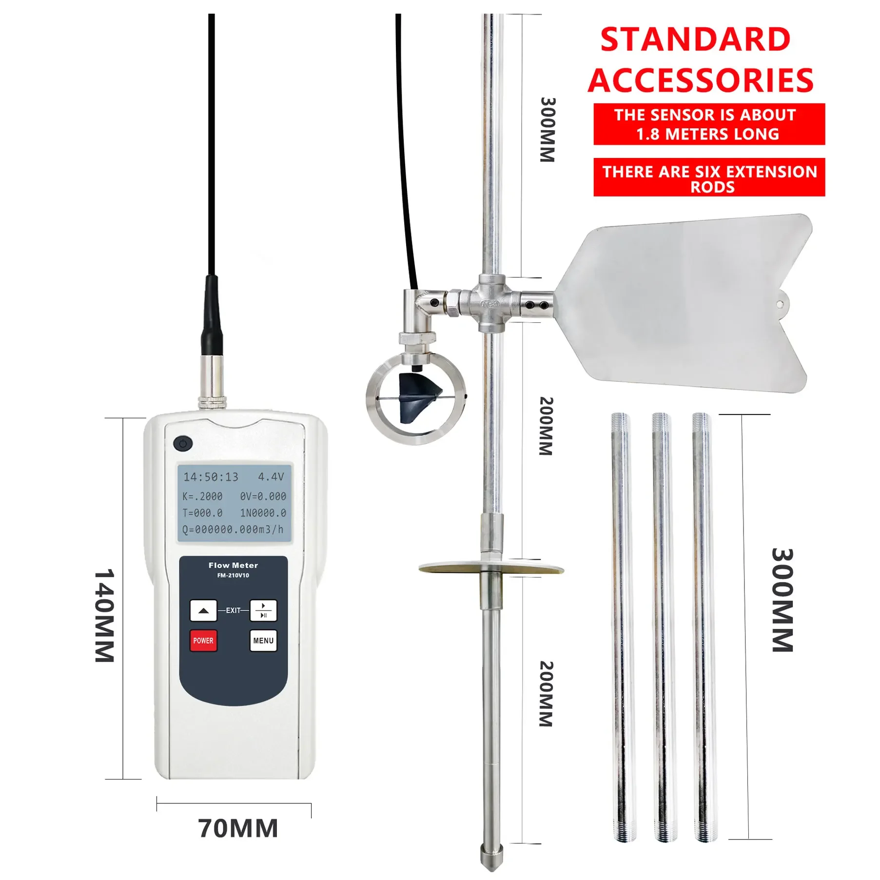 Portable flow rate meter FM-210V10 velocity measurement instrument digital flow meter Open channel flowmeter