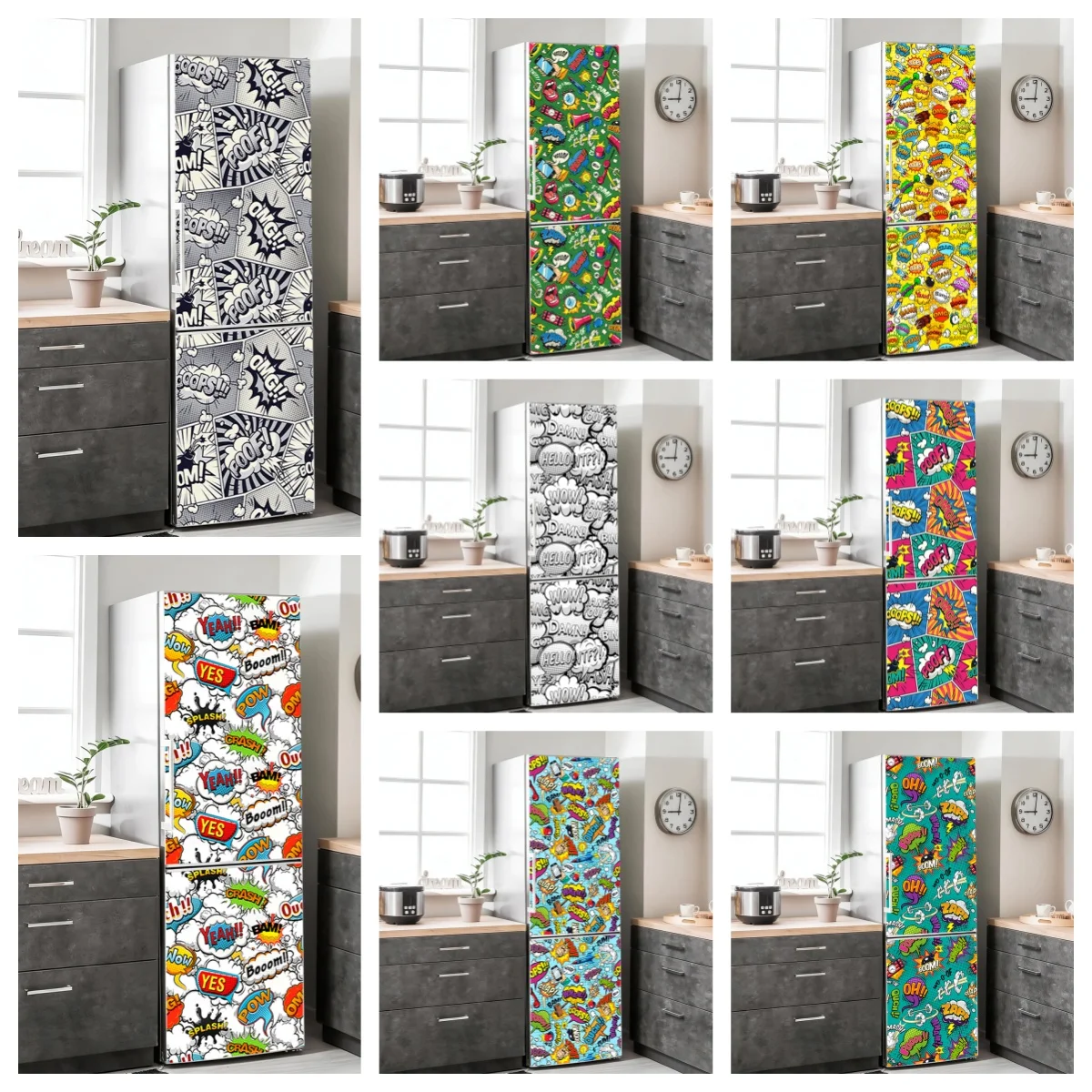 

Comic Pop Art Fridge Wrap Waterproof Self-Adhesive Sticker Decor Refrigerator Cover for Home Kitchen Cabinet Decoration