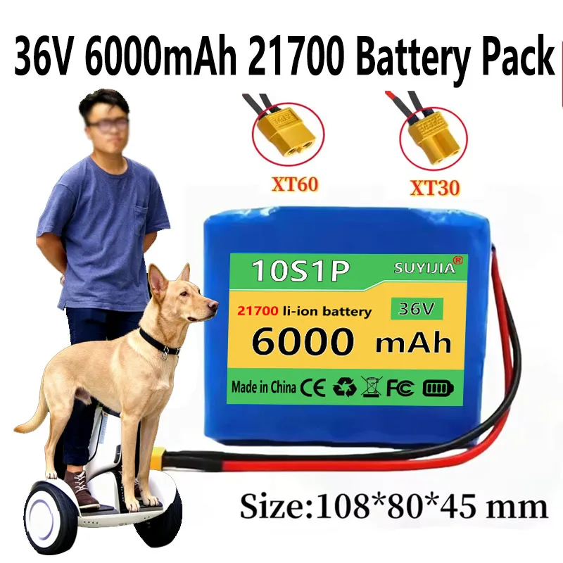 36V 6000mAh 10S1P 21700 Lithium-ion Battery, M365 Mijia Pro Scooter Expansion Range, with XT30/XT60 Socket