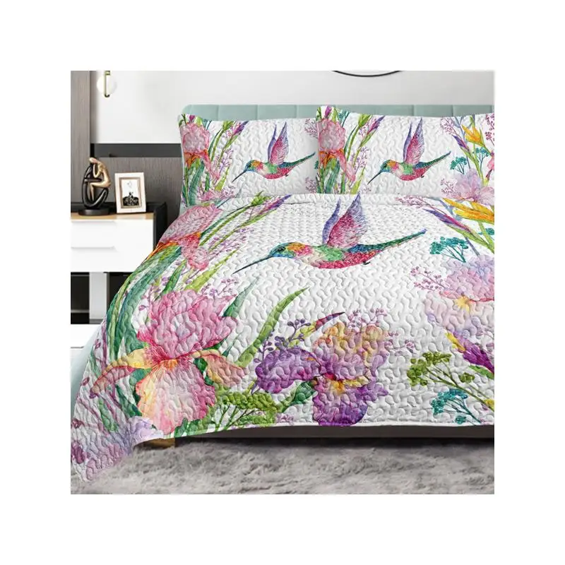 

Красочный комплект одеял с птицами и цветами, 3 предмета, размер королевы, мягкий теплый комплект постельного белья, включает 1 одеяло и 2 наволочки для спальни.