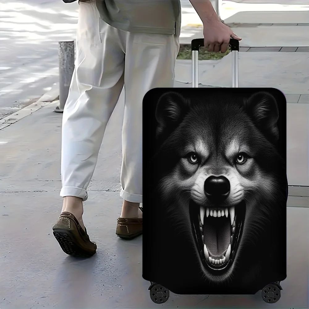1pc Fierce Wolf Head Pattern Luggage Cover. Fits 18–32-inch suitcases; effectively protects your luggage.