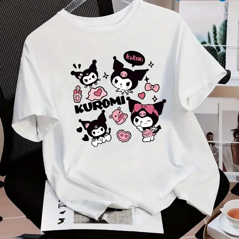

2025 Summer New Kulomie Creative Printed Pure Cotton Cartoon T-shirt for Women's Fashion Y2K Harajuku Retro Short Sleeved Top