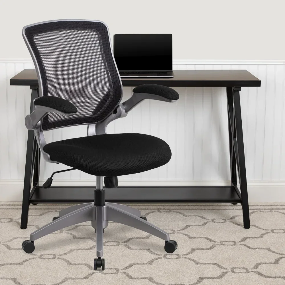 Furniture Mid-Back Gray Mesh Swivel Ergonomic Task Office Conference Chair with Gray Frame and Flip-Up Arms