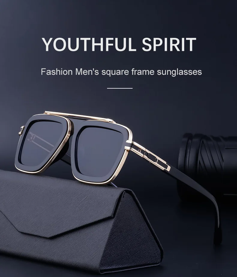 Modische Eckige Punk-Sonnenbrille für Herren 2026 Luxusmarke Vintage Retro Sonnenbrillen für Männer Steampunk Anti-Blaulicht-Brillen – Detail 1