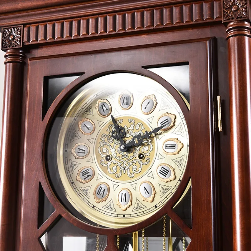 European floor clock living room solid wood retro desk clock Polaris vertical pendulum clock American floor watch mechanical