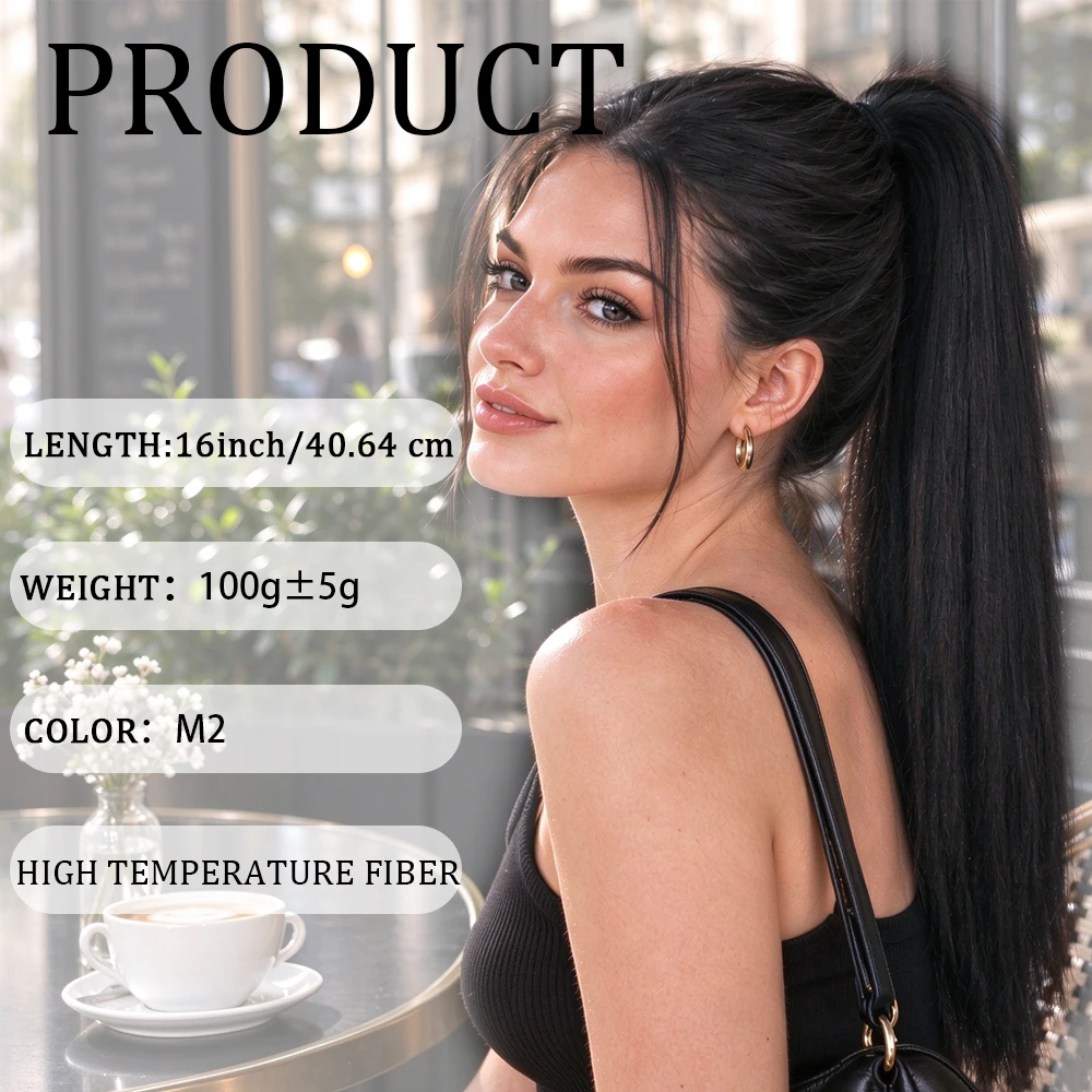 Synthetic 16Inch Long Straight Grab Clip In Ponytail Hair Extensions Black Hairpiece for Women Hair Accessories Cosplay Wig Kpop