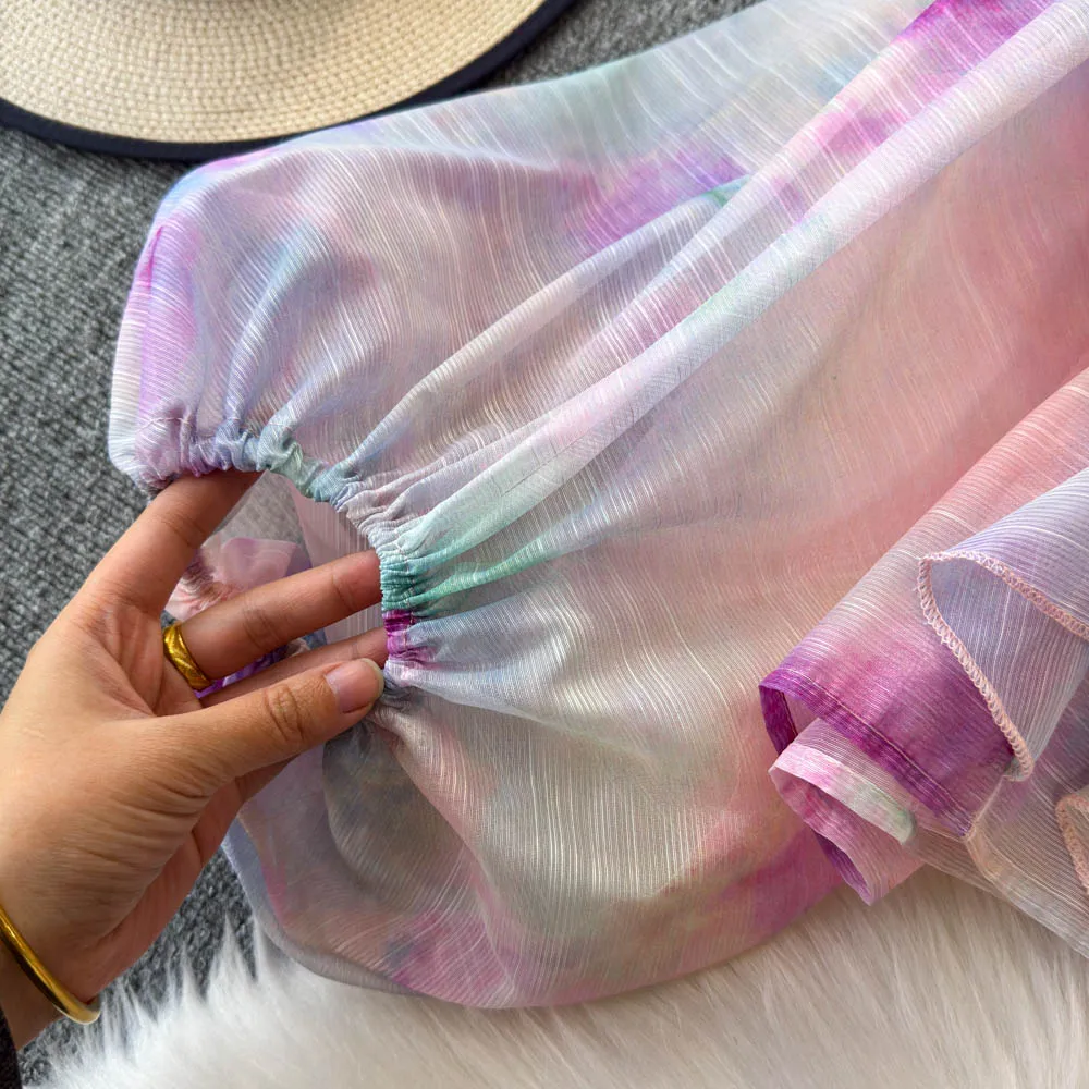 빈티지 블라우스 쉬폰 느슨한 타이 염색 프릴 긴 소매 슬림 우아한 패션 여성 hotsweet 셔츠 여성 의류