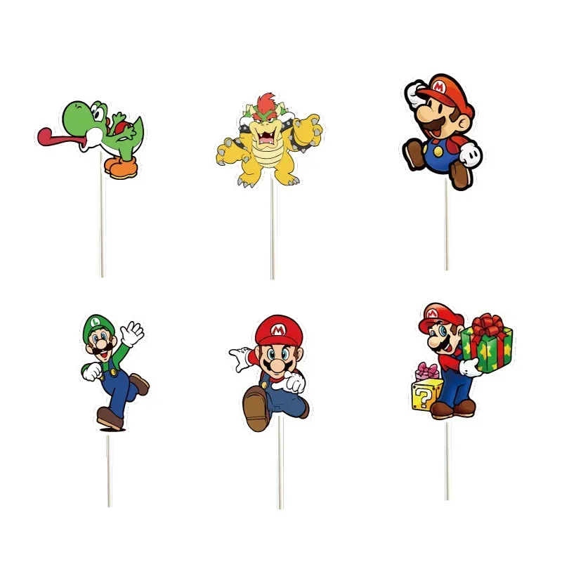 24PCS Super Mario Action Figure Mario Bros Luigi Yoshi Bowser Cupcake Toppers for Kids Birthday Party Cake Decoration Supplies