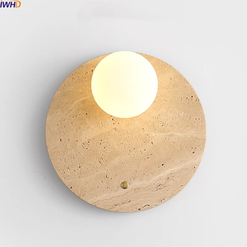 

IWHD Home Indoor Decor LED Wall Lamp Lighting For Living Room White Glass Yellow Travertine Bathroom Mirror Light Wandleuchte
