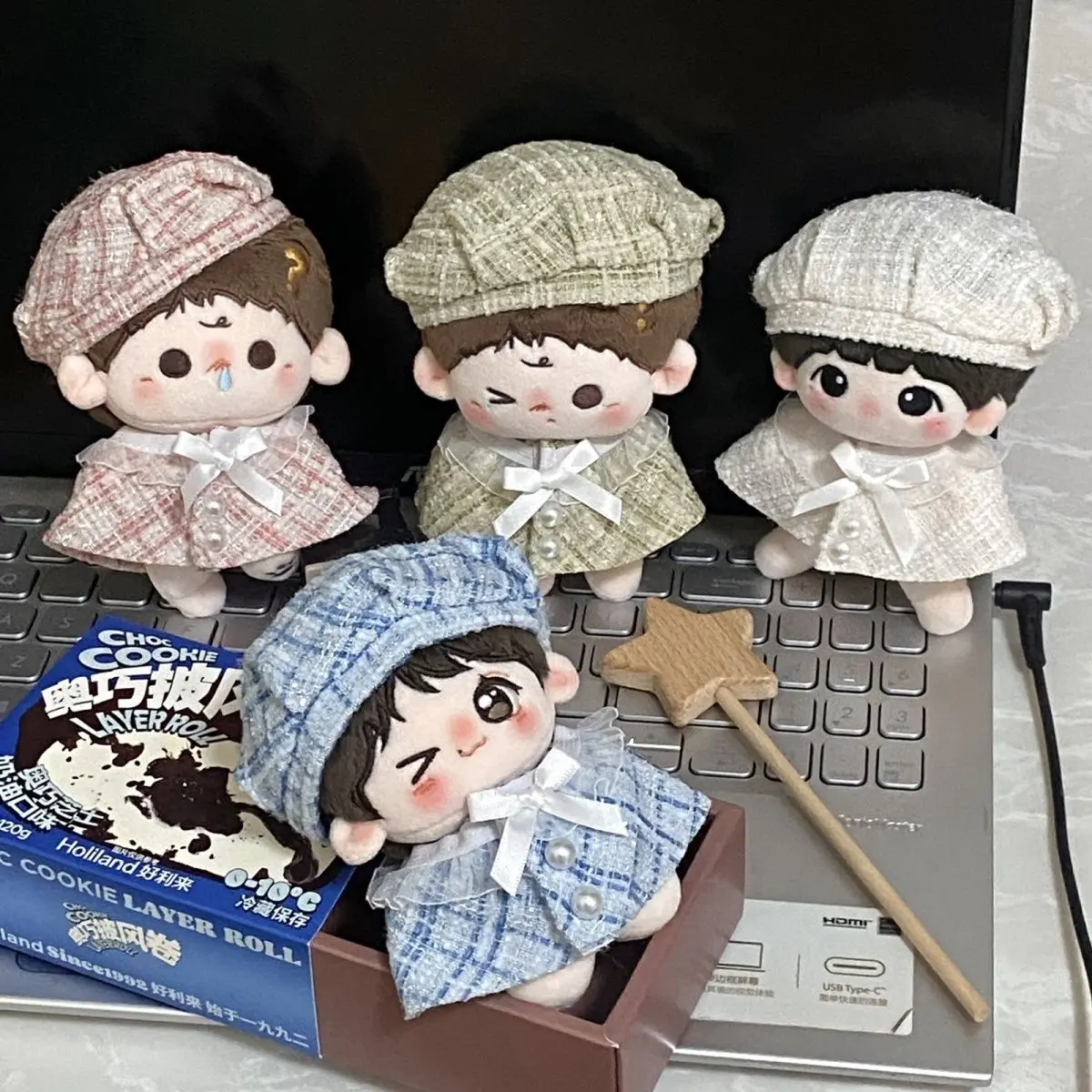ملابس دمى قطنية 10 سم، تمثال لعبة قطيفة 15 سم، مجموعة ملابس قبعة مخروطية صغيرة على طراز شانيل، أنماط جديدة للرجال والنساء
