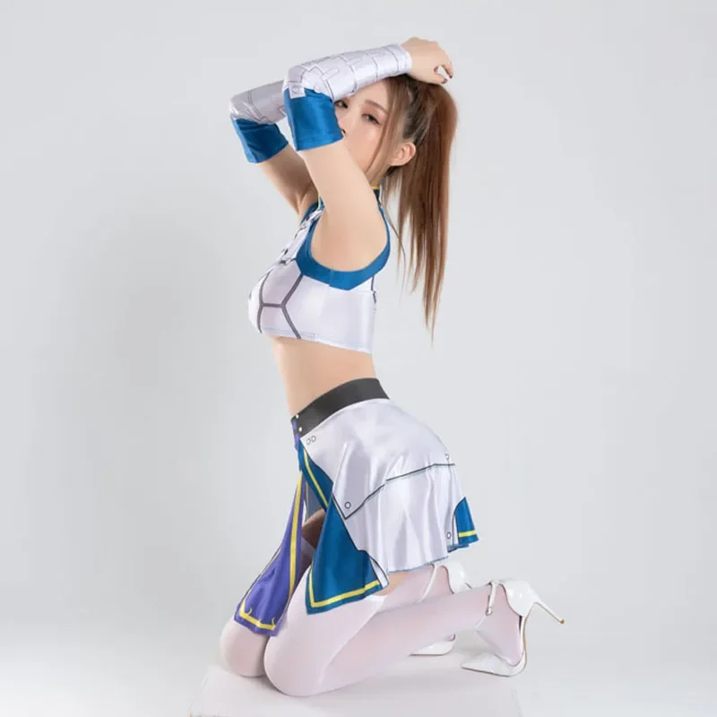 Neue sexy Frauen schwimmen weiß bodysuit Cosplay Strumpfhosen 4 stücke Glänzende Japanische Anime Chunli Rock Kostüm Roleplay badeanzug Kostüm
