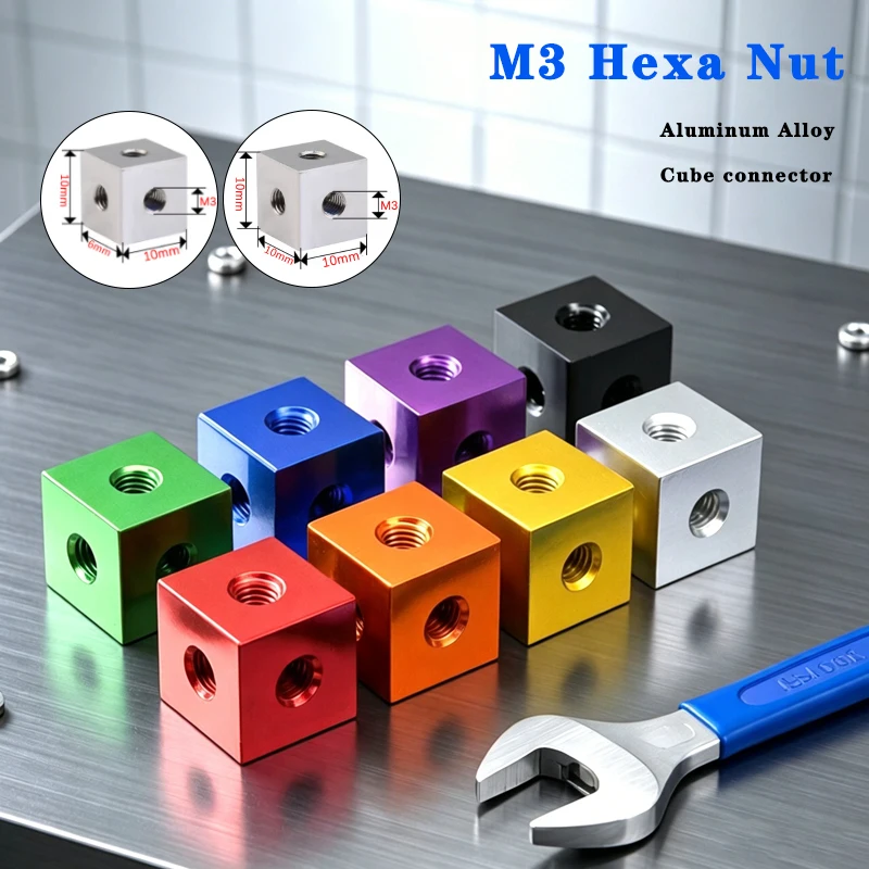 2/5/10Pcs M3 10x10x6mm/10mm Hexagonal Nut Cube Nuts Aluminum Six-Sided Screw Holes Nut Block Three Sided Fixed Block Connector