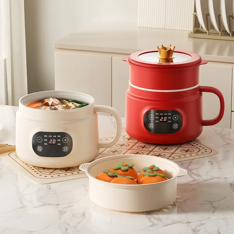 1pc Mini Electric Cooker Non‑Stick Rice Cooker 2.2L Single Layer Hot Pot Noodle Stew Pot for Dorm Household Kitchen Cooking