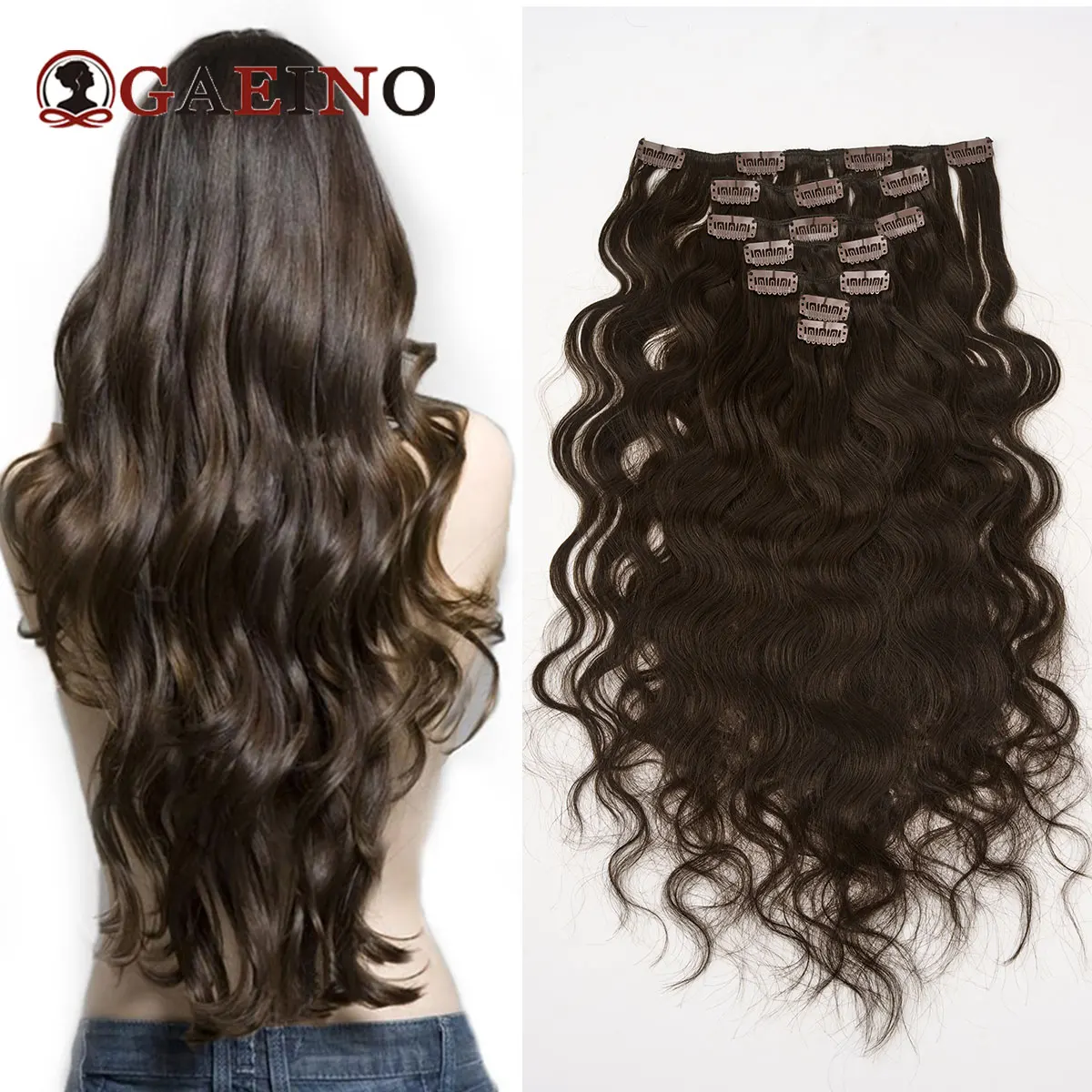 

12A 7 шт./компл. клипса для наращивания человеческих волос коричневого цвета 100% человеческие волосы Remy естественная волна клипса 120 г полная голова для женщин 14-24 дюйма