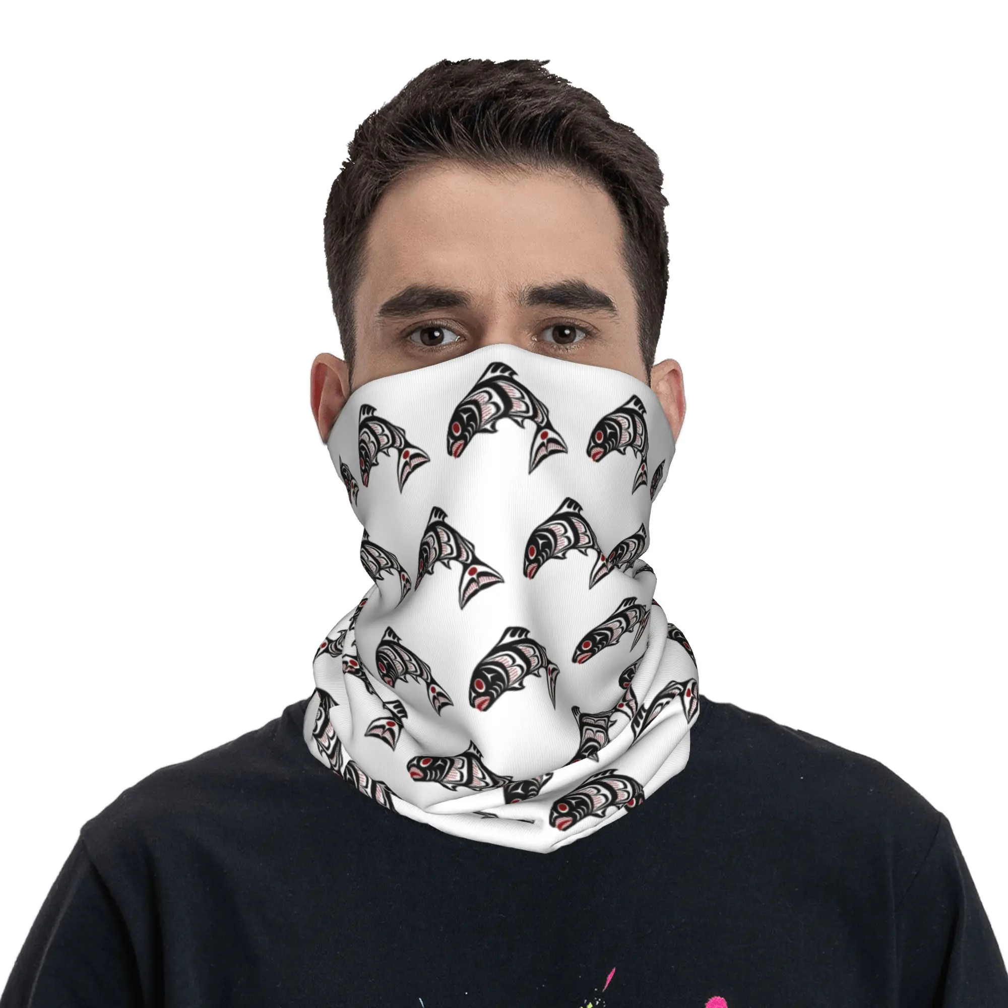 

Northwest Pacific coast Haida Salmon Winter Headband Neck Warmer Men Women Ski Hunting Tube Scarf Face Bandana Gaiter