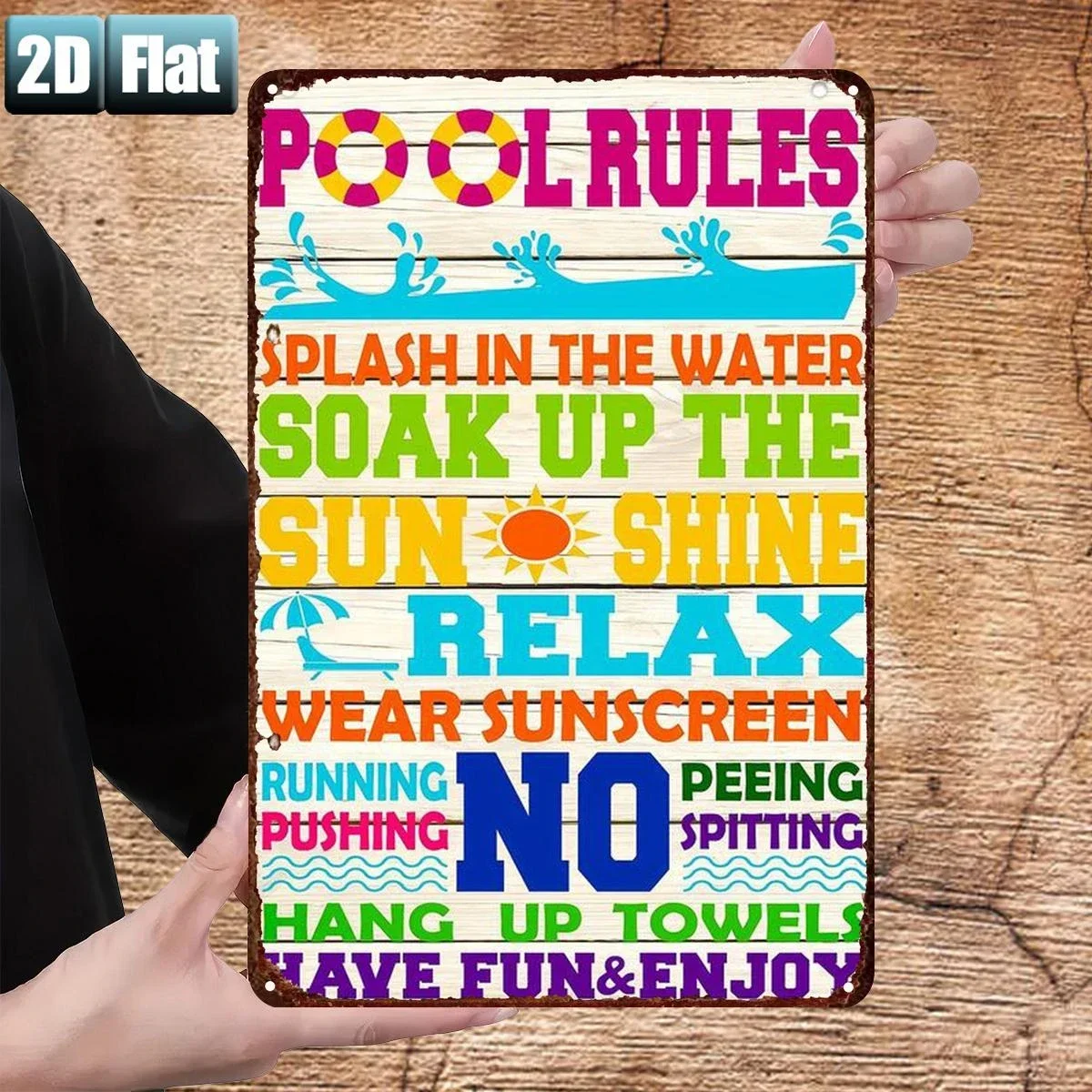 Metal Tin Sign Pool Rules 2D Flat Warning Plaque Vintage Wall Decor for Bar Garage Home 8x12 Inch