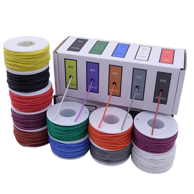 Superweiche Kupferdrahtbox (5 Farben Mix Kit) Hitzebeständiges, flexibles Silikon 30/28/26/24/22/20 AWG elektrisches verzinntes Kupferkabel – Detail 1