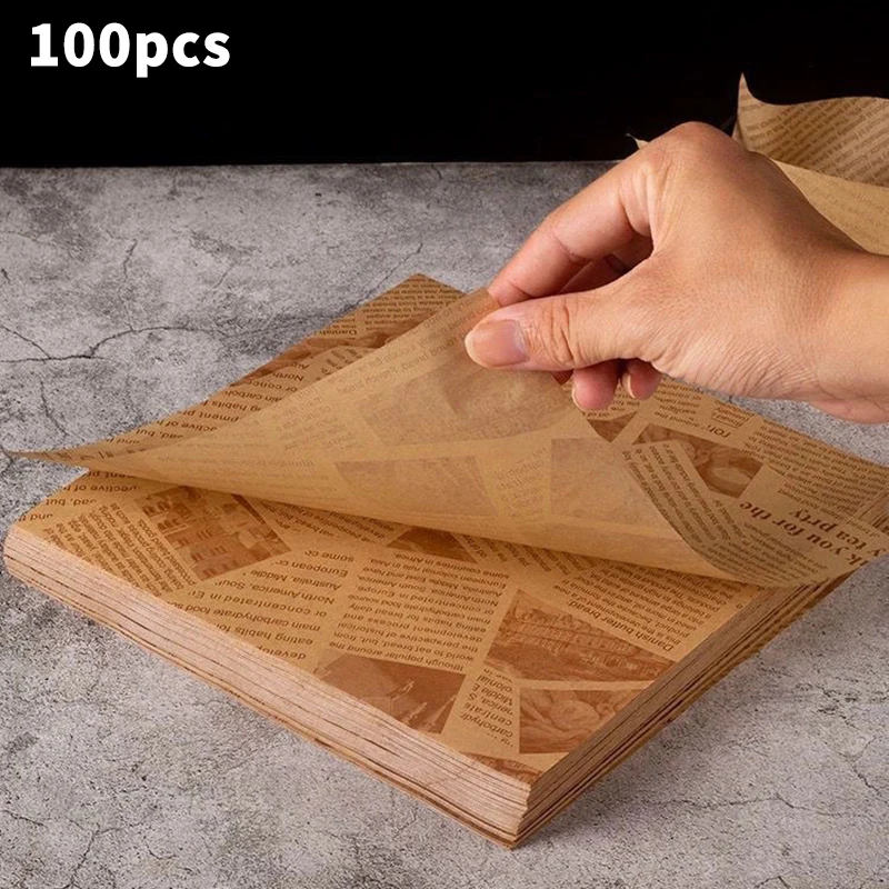 ~New！100pcs Sandwich Packaging Paper Cartoon Wrapping Disposable Household Oil-proof Chicken Roll Breakfast Baking Kitchen Tool