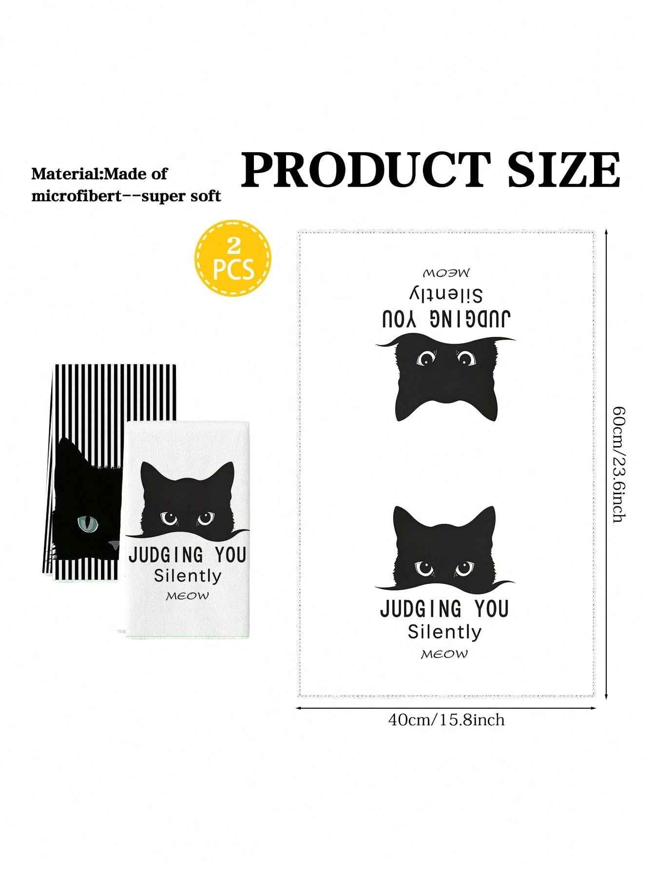 2pcs Cute Black Cat Print Polyester Kitchen Towel, 2D Flat Print, Multi-Season, Suitable for Kitchen Napkin & Hand Towel