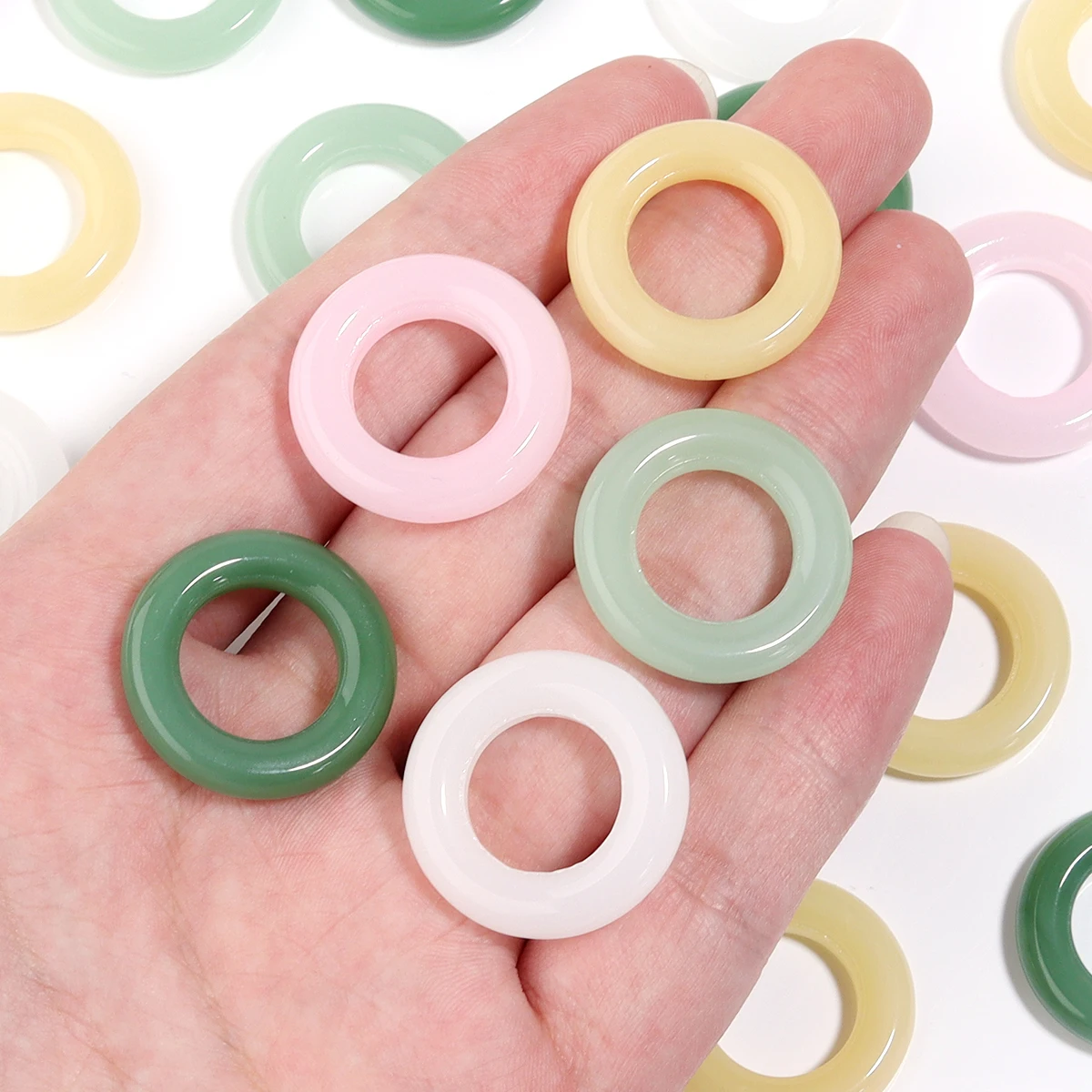 10 Stück 12/16/20/25 mm bunte Lampwork-Ringe, Imitation von Jade, runde Ringe, Glasperlen für die Schmuckherstellung, DIY-Ring, Schlüsselanhänger, Zubehör – Detail 6
