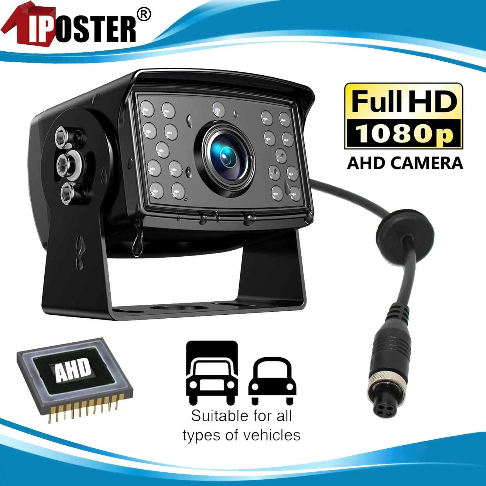 

iPoster 4PIN AHD 1080P Rear View Reversing Camera IP69 Waterproof 18 IR LEDs Night Vision Metal Case For Truck Caravan Bus Van