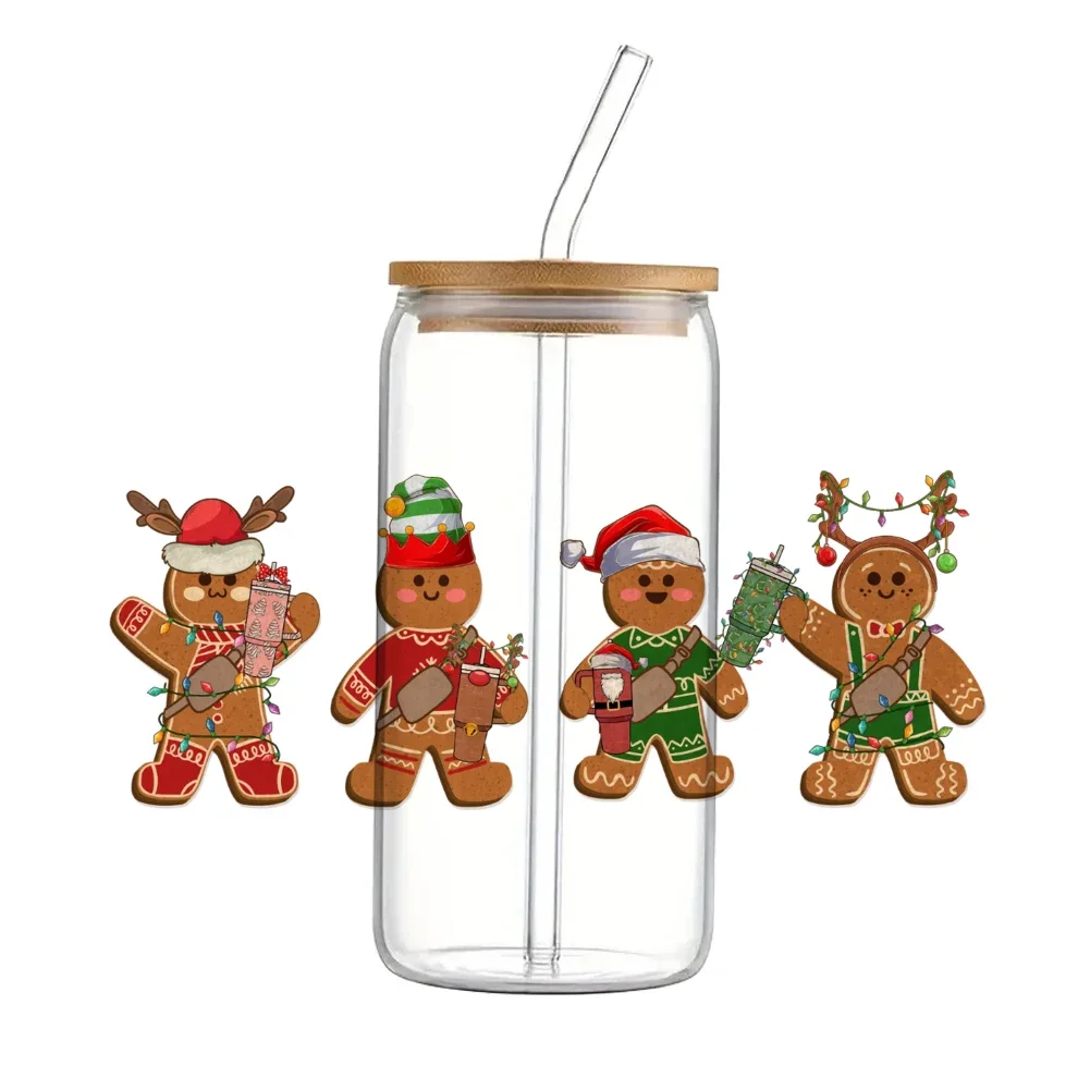 Reindeer Christmas Tractor Design UV DTF Printed Wrap Sticker for Cup Glass Can Waterproof 11x24cm 16oz Sticker