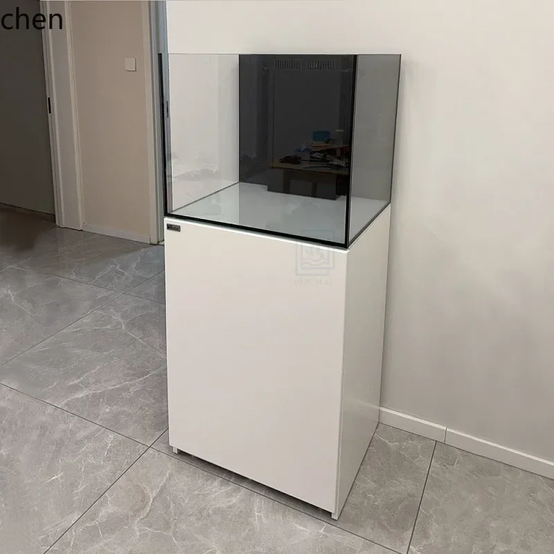 

seawater fish tank coral bottom filter ultra-white glass bottom cabinet living room aquarium screen silent