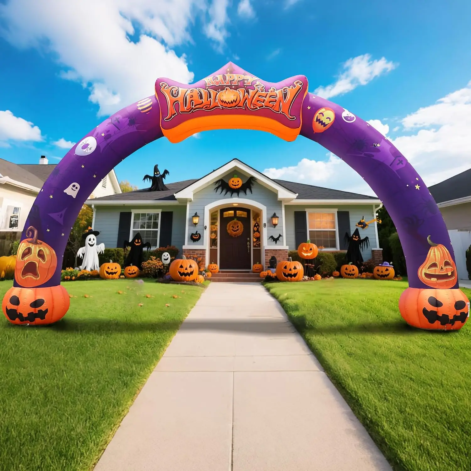 27FT Halloween Inflatable Pumpkin Arch Outdoor Decoration with Built-in Blower Blow up Archway for Lawn Garden Halloween Party