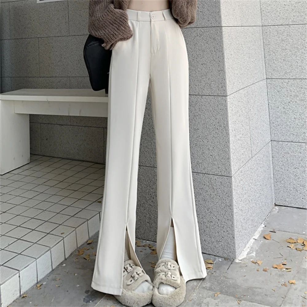 PLAMTEE Korea Split Flare Hosen Chic Mode Frauen Frühling 2023 Arbeit Tragen Mujer Hohe Taille Solide Neue Dünne Büro Tragen hosen