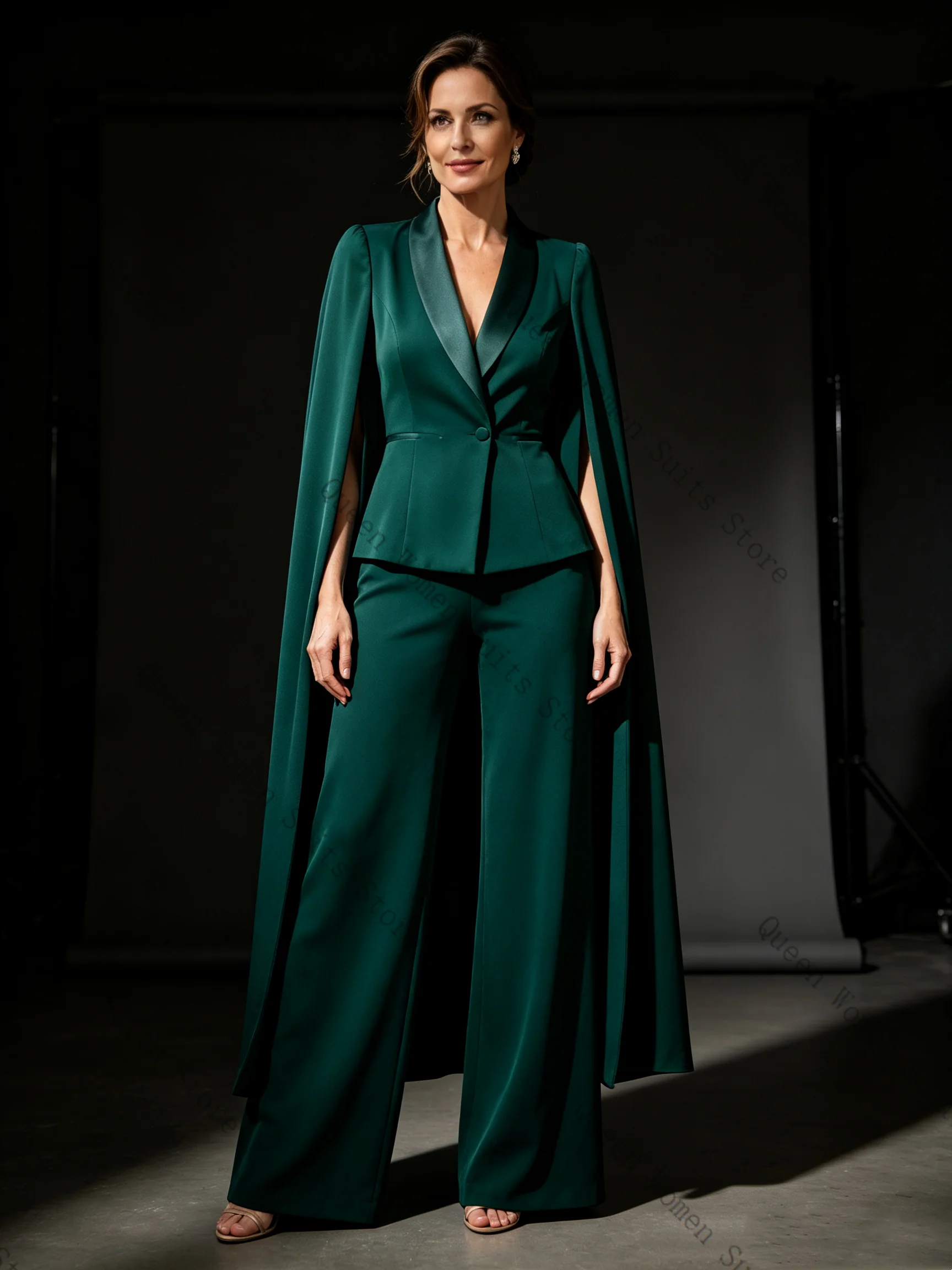 Mother Guest Women Suit Set 2 Pcs Blazer+Pants Trousers Shawl Wrap Green Formal Office Lady Jacket Wedding Coat Customized