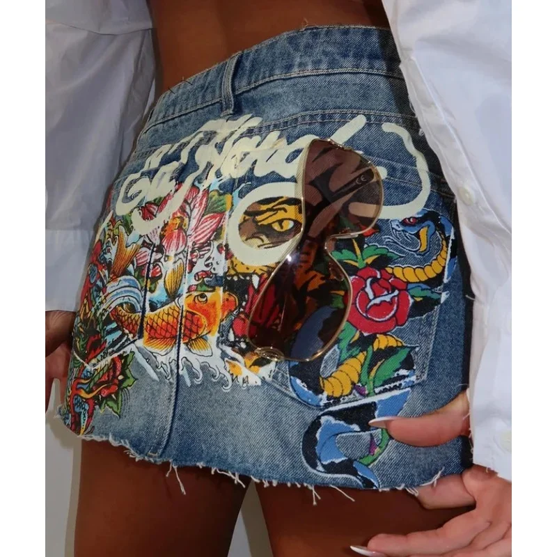 

Y2K Streetwear Skirt Harajuku Gothic Hip Hop Letter Print Retro Blue Denim Skirt Women Fashion Retro High Waist Slim Mini Skirt