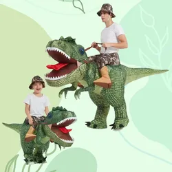 Inflável Jurassic Period Dinosaur Riding Green T-Rex Cosplay Costume para adultos e crianças, Air Blow-Up, Halloween Carnival Party