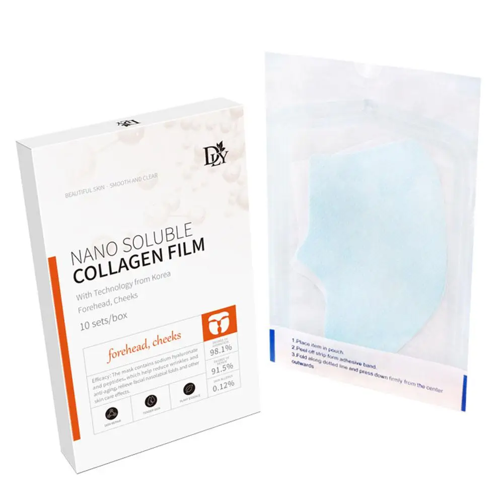 10Sets Gehydrolyseerd Collageen Proteïne Film Gel Gezichtsmasker Nano Oplosbaar Papier Anti Rimpel Vochtinbrengende Oplosbare Gezichtsvuller Versteviging