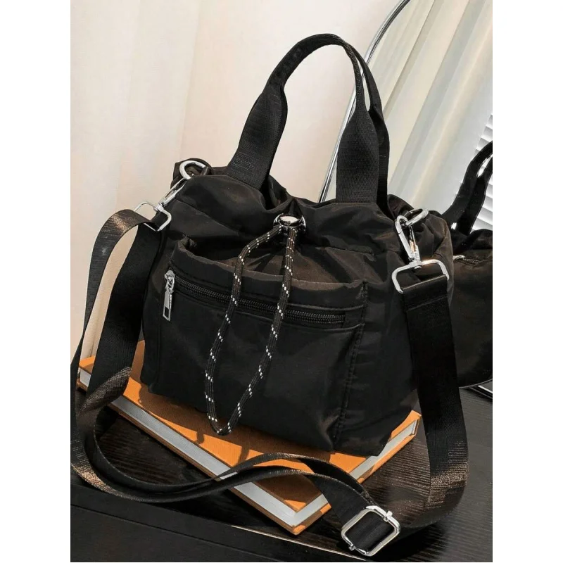 حقيبة دلو كاجوال للسيدات من النايلون مقاومة للماء بلون سادة وحقيبة يد وحقيبة كتف كروس #3