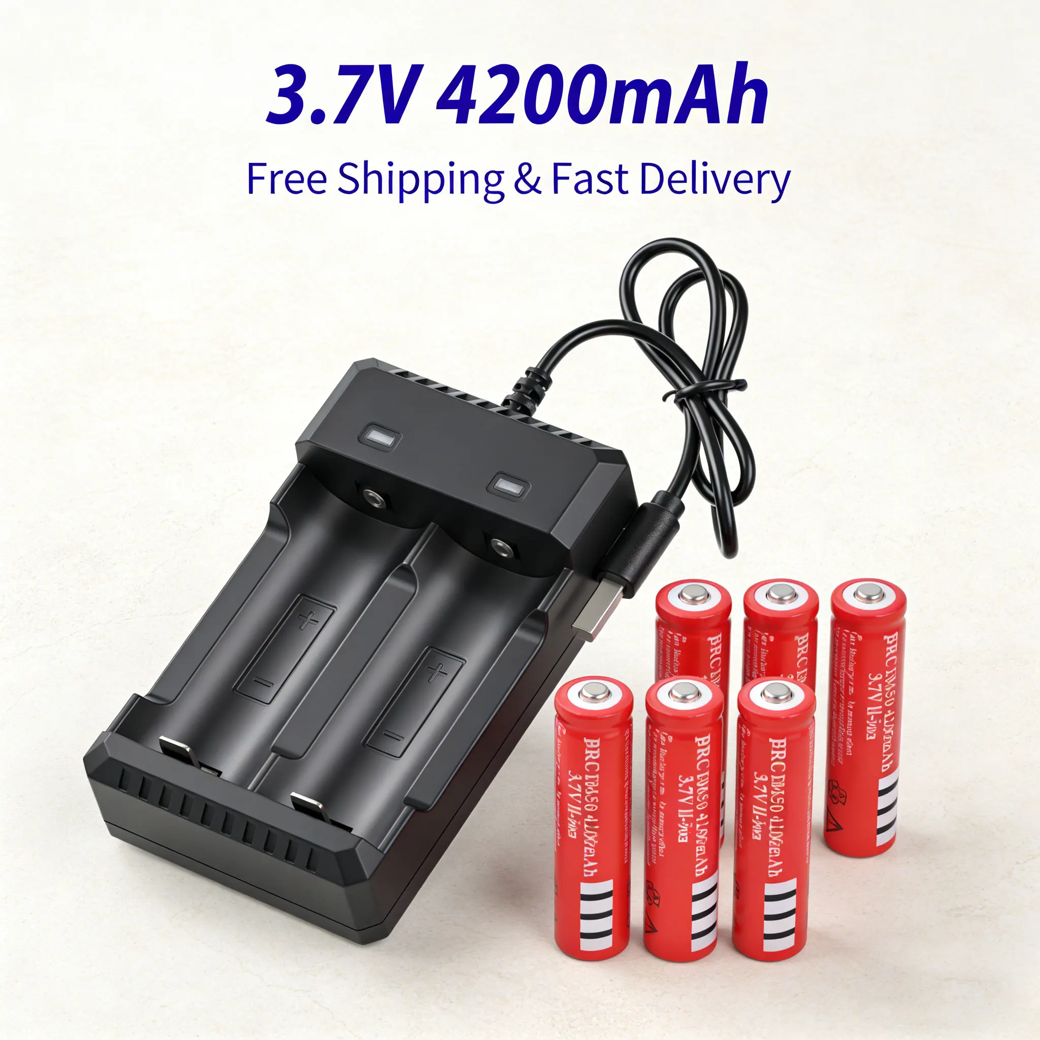 

Rechargeable 18650 Battery 3.7V 100% Original with USB Charger for Torch and LED Lantern