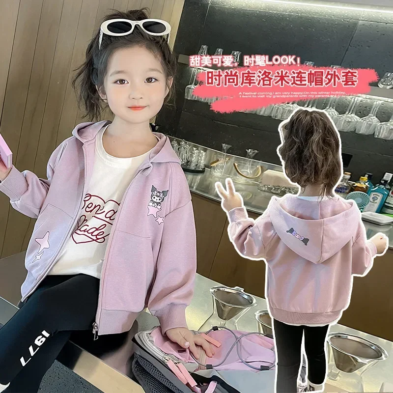 Manteau à capuche Kuromi Anime pour enfants, Kawaii, Sanurgente Ins, veste à manches longues, dessin animé mignon, mode Y2K, vêtements pour enfants, cadeaux